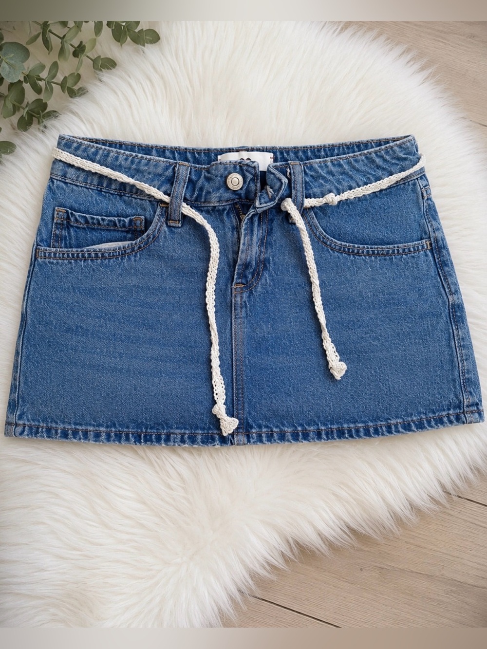 Hollister Low Rise Denim Mini Skort Lace Tie Built-In Shorts Size 2/26